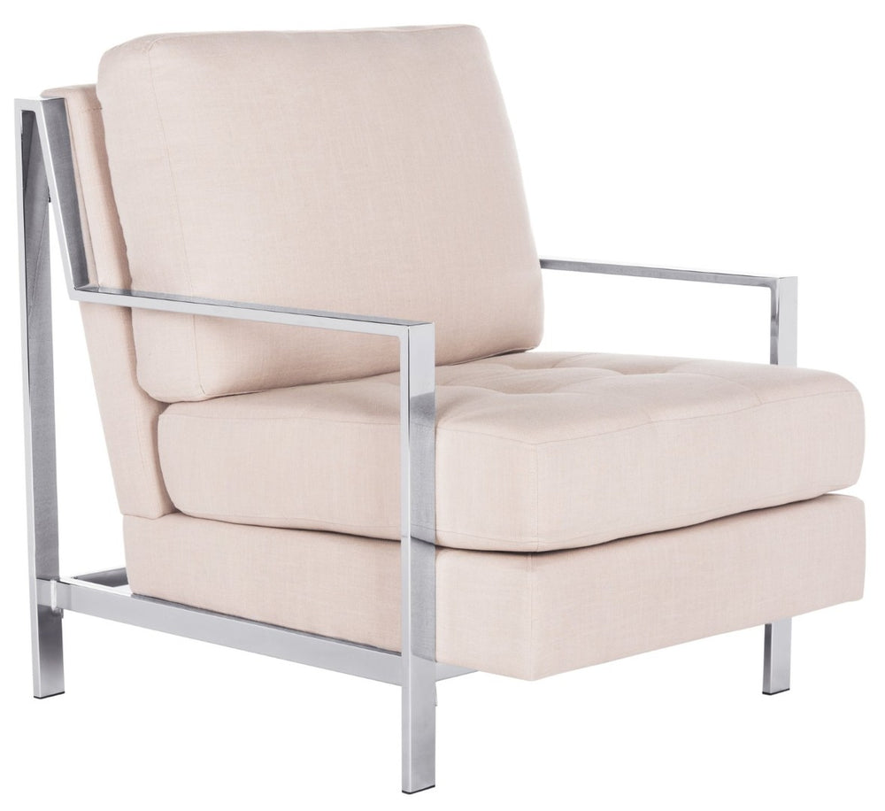 Safavieh Walden Modern Tufted Accent Chair In Beige Linen With Chrome Frame For Stylish Living Spaces FOX6279A