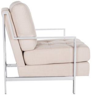 Safavieh Walden Modern Tufted Accent Chair In Beige Linen With Chrome Frame For Stylish Living Spaces FOX6279A