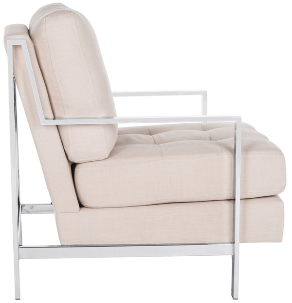 Safavieh Walden Modern Tufted Accent Chair In Beige Linen With Chrome Frame For Stylish Living Spaces FOX6279A