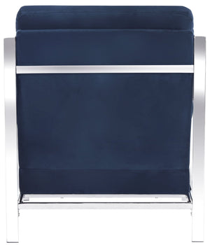 Safavieh Walden Modern Tufted Velvet Accent Chair With Sleek Chrome Frame For Luxurious Living Room Style Navy Velvet FOX6279B