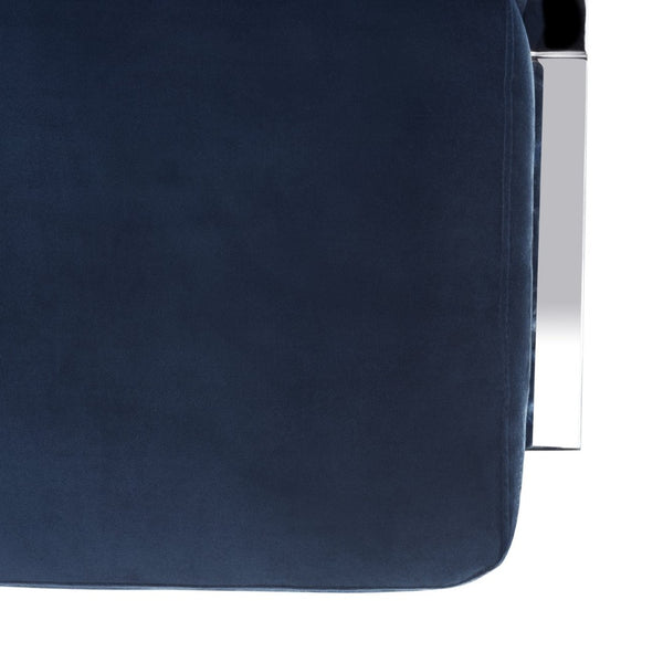 Safavieh Walden Modern Tufted Velvet Accent Chair With Sleek Chrome Frame For Luxurious Living Room Style Navy Velvet FOX6279B