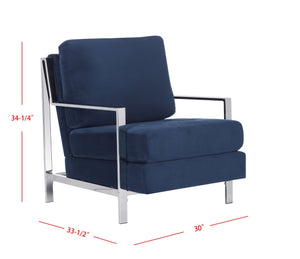 Safavieh Walden Modern Tufted Velvet Accent Chair With Sleek Chrome Frame For Luxurious Living Room Style Navy Velvet FOX6279B