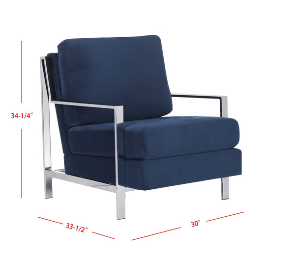 Safavieh Walden Modern Tufted Velvet Accent Chair With Sleek Chrome Frame For Luxurious Living Room Style Navy Velvet FOX6279B