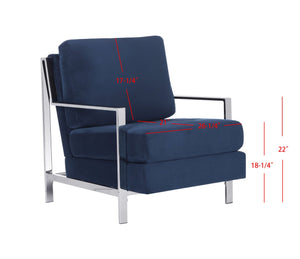 Safavieh Walden Modern Tufted Velvet Accent Chair With Sleek Chrome Frame For Luxurious Living Room Style Navy Velvet FOX6279B