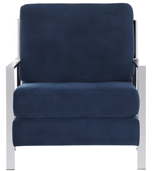 Safavieh Walden Modern Tufted Velvet Accent Chair With Sleek Chrome Frame For Luxurious Living Room Style Navy Velvet FOX6279B