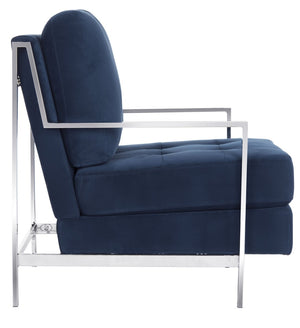 Safavieh Walden Modern Tufted Velvet Accent Chair With Sleek Chrome Frame For Luxurious Living Room Style Navy Velvet FOX6279B