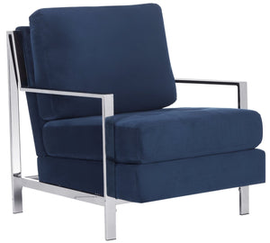 Safavieh Walden Modern Tufted Velvet Accent Chair With Sleek Chrome Frame For Luxurious Living Room Style Navy Velvet FOX6279B