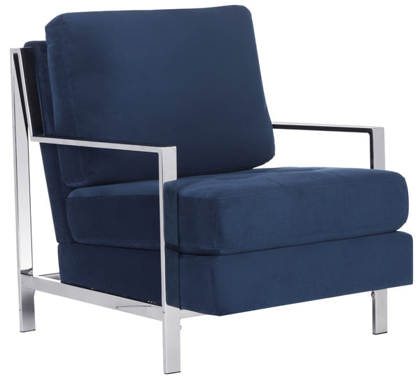 Safavieh Walden Modern Tufted Velvet Accent Chair With Sleek Chrome Frame For Luxurious Living Room Style Navy Velvet FOX6279B