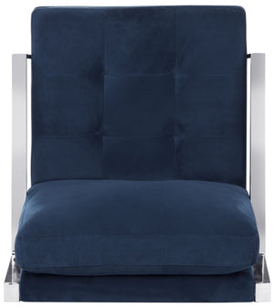 Safavieh Walden Modern Tufted Velvet Accent Chair With Sleek Chrome Frame For Luxurious Living Room Style Navy Velvet FOX6279B