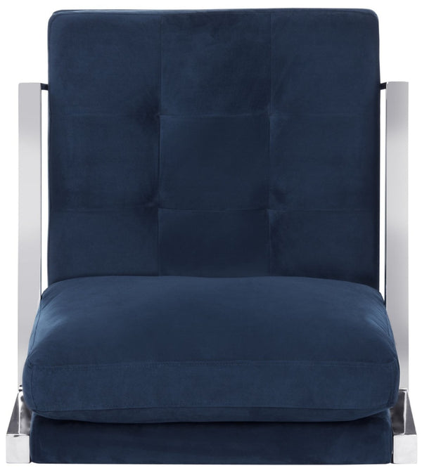 Safavieh Walden Modern Tufted Velvet Accent Chair With Sleek Chrome Frame For Luxurious Living Room Style Navy Velvet FOX6279B