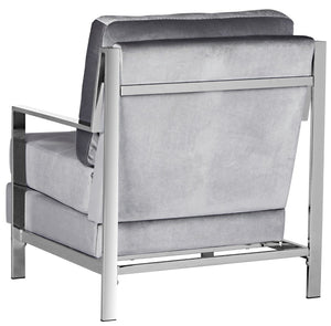 Safavieh Walden Modern Tufted Velvet Accent Chair With Sleek Chrome Frame For Luxurious Living Room Style Light Grey Velvet FOX6279C