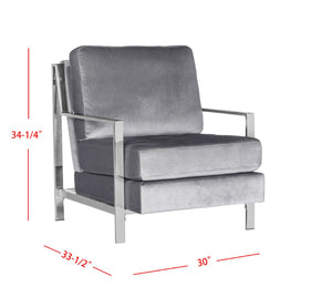 Safavieh Walden Modern Tufted Velvet Accent Chair With Sleek Chrome Frame For Luxurious Living Room Style Light Grey Velvet FOX6279C