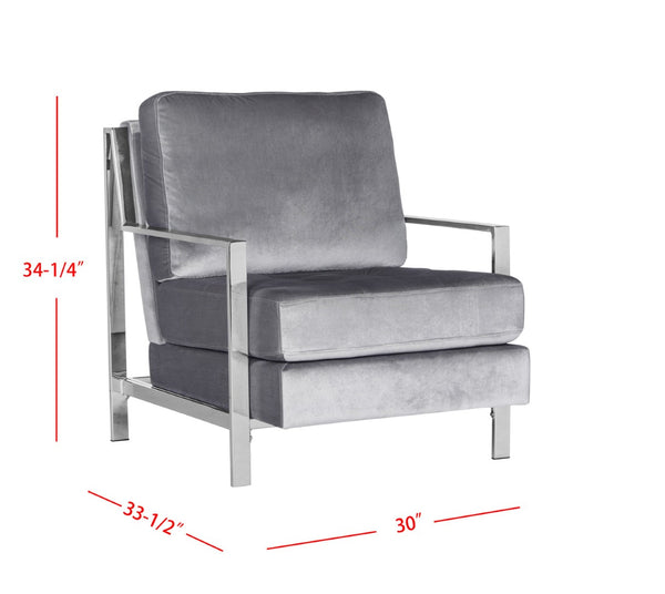 Safavieh Walden Modern Tufted Velvet Accent Chair With Sleek Chrome Frame For Luxurious Living Room Style Light Grey Velvet FOX6279C