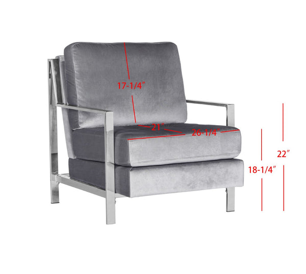 Safavieh Walden Modern Tufted Velvet Accent Chair With Sleek Chrome Frame For Luxurious Living Room Style Light Grey Velvet FOX6279C