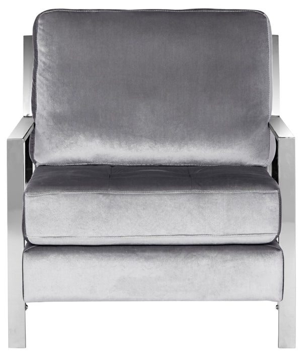 Safavieh Walden Modern Tufted Velvet Accent Chair With Sleek Chrome Frame For Luxurious Living Room Style Light Grey Velvet FOX6279C