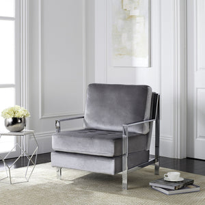 Safavieh Walden Modern Tufted Velvet Accent Chair With Sleek Chrome Frame For Luxurious Living Room Style Light Grey Velvet FOX6279C