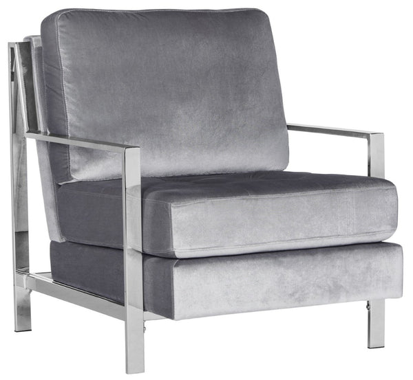 Safavieh Walden Modern Tufted Velvet Accent Chair With Sleek Chrome Frame For Luxurious Living Room Style Light Grey Velvet FOX6279C