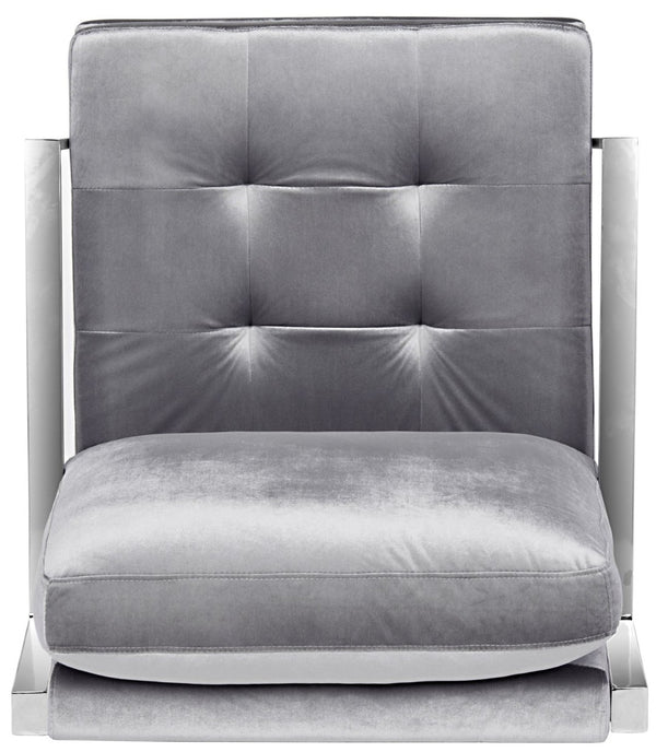 Safavieh Walden Modern Tufted Velvet Accent Chair With Sleek Chrome Frame For Luxurious Living Room Style Light Grey Velvet FOX6279C