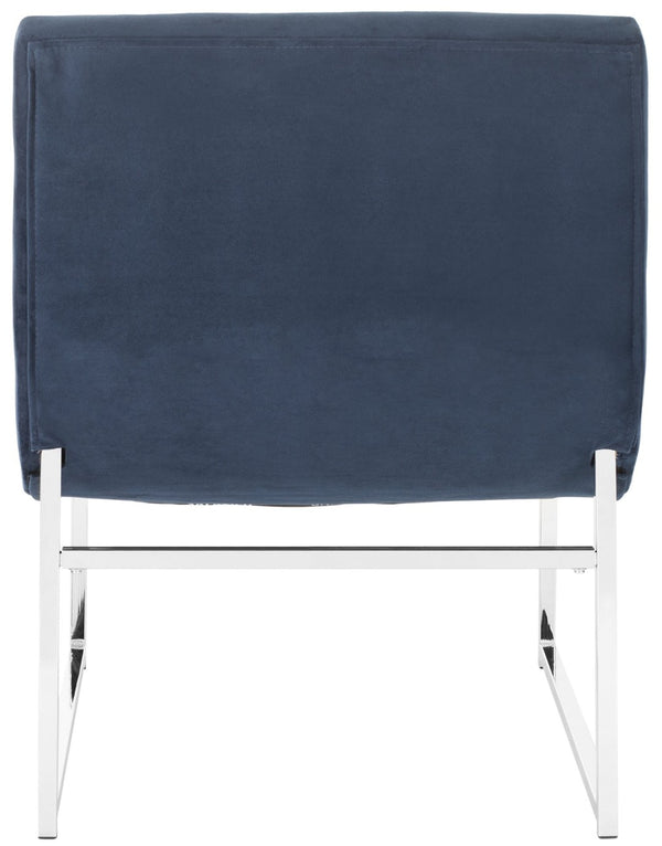 Safavieh Hadley Velvet Tufted Accent Chair - Modern Mid-Century Design In Navy With Silver Legs For Luxe Style FOX6283B