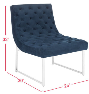 Safavieh Hadley Velvet Tufted Accent Chair - Modern Mid-Century Design In Navy With Silver Legs For Luxe Style FOX6283B