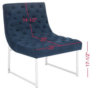 Safavieh Hadley Velvet Tufted Accent Chair - Modern Mid-Century Design In Navy With Silver Legs For Luxe Style FOX6283B