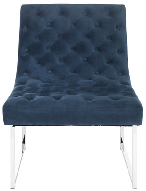 Safavieh Hadley Velvet Tufted Accent Chair - Modern Mid-Century Design In Navy With Silver Legs For Luxe Style FOX6283B