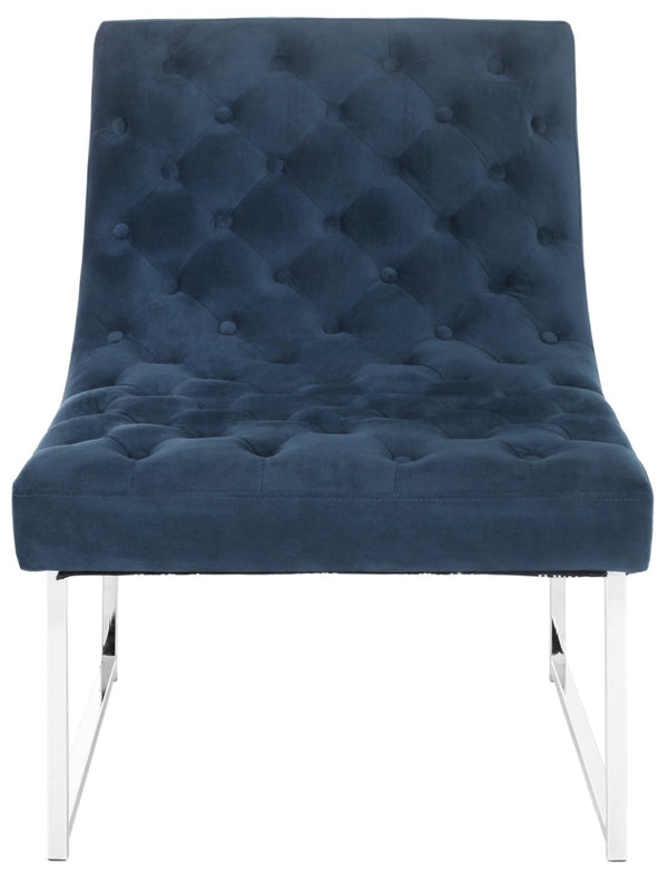 Safavieh Hadley Velvet Tufted Accent Chair - Modern Mid-Century Design In Navy With Silver Legs For Luxe Style FOX6283B
