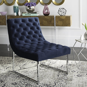 Safavieh Hadley Velvet Tufted Accent Chair - Modern Mid-Century Design In Navy With Silver Legs For Luxe Style FOX6283B