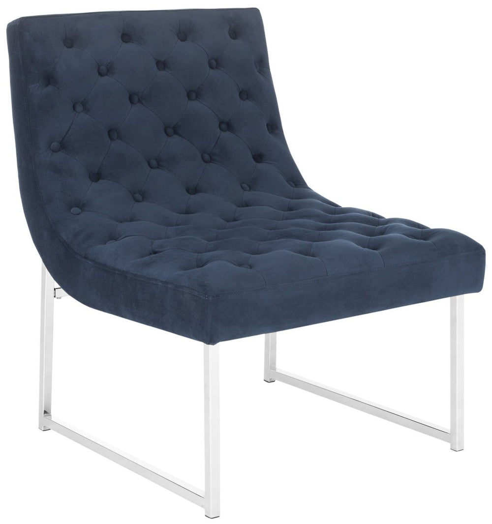 Safavieh Hadley Velvet Tufted Accent Chair - Modern Mid-Century Design In Navy With Silver Legs For Luxe Style FOX6283B