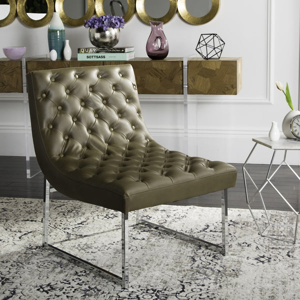 Safavieh Hadley Luxe Antique Taupe Velvet Tufted Accent Chair With Silver Legs For Modern Living Spaces FOX6283C