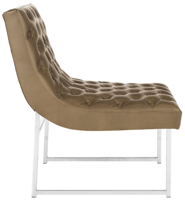 Safavieh Hadley Luxe Antique Taupe Velvet Tufted Accent Chair With Silver Legs For Modern Living Spaces FOX6283C