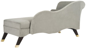 Safavieh Caiden Velvet Chaise Lounge With Plush Pillow - Elegant Comfort For Modern & Classic Interiors Grey Velvet FOX6284B