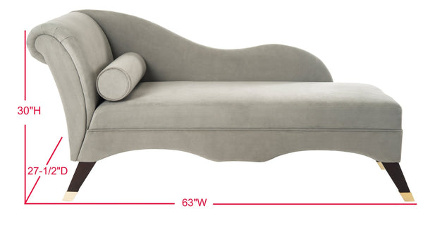 Safavieh Caiden Velvet Chaise Lounge With Plush Pillow - Elegant Comfort For Modern & Classic Interiors Grey Velvet FOX6284B