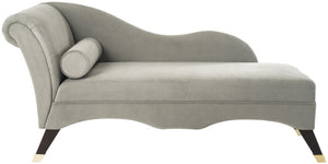 Safavieh Caiden Velvet Chaise Lounge With Plush Pillow - Elegant Comfort For Modern & Classic Interiors Grey Velvet FOX6284B