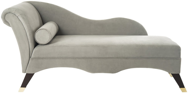 Safavieh Caiden Velvet Chaise Lounge With Plush Pillow - Elegant Comfort For Modern & Classic Interiors Grey Velvet FOX6284B