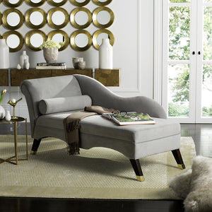 Safavieh Caiden Velvet Chaise Lounge With Plush Pillow - Elegant Comfort For Modern & Classic Interiors Grey Velvet FOX6284B