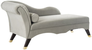 Safavieh Caiden Velvet Chaise Lounge With Plush Pillow - Elegant Comfort For Modern & Classic Interiors Grey Velvet FOX6284B