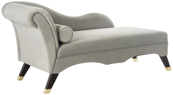 Safavieh Caiden Velvet Chaise Lounge With Plush Pillow - Elegant Comfort For Modern & Classic Interiors Grey Velvet FOX6284B
