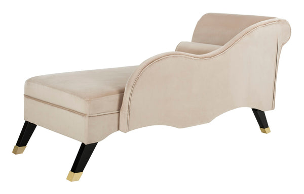 Safavieh Caiden Velvet Chaise Lounge With Plush Pillow - Elegant Comfort For Modern & Classic Interiors Tan Velvet FOX6284C