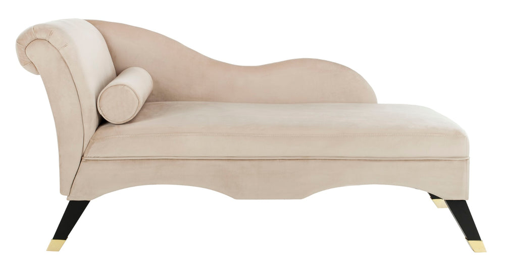 Safavieh Caiden Velvet Chaise Lounge With Plush Pillow - Elegant Comfort For Modern & Classic Interiors Tan Velvet FOX6284C