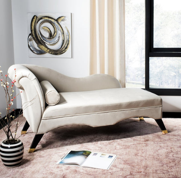 Safavieh Caiden Velvet Chaise Lounge With Plush Pillow - Elegant Comfort For Modern & Classic Interiors Tan Velvet FOX6284C