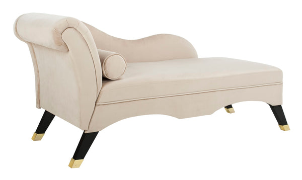 Safavieh Caiden Velvet Chaise Lounge With Plush Pillow - Elegant Comfort For Modern & Classic Interiors Tan Velvet FOX6284C