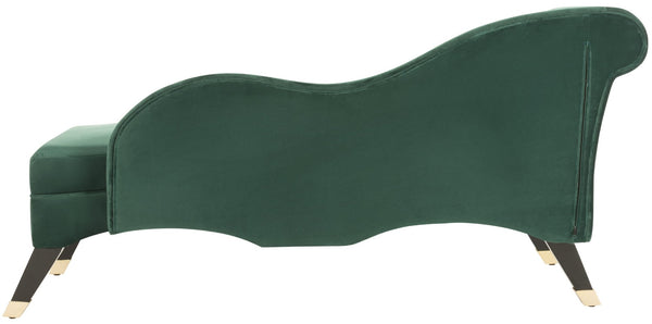 Safavieh Caiden Velvet Chaise Lounge With Plush Pillow - Elegant Comfort For Modern & Classic Interiors Emerald Green Velvet FOX6284E