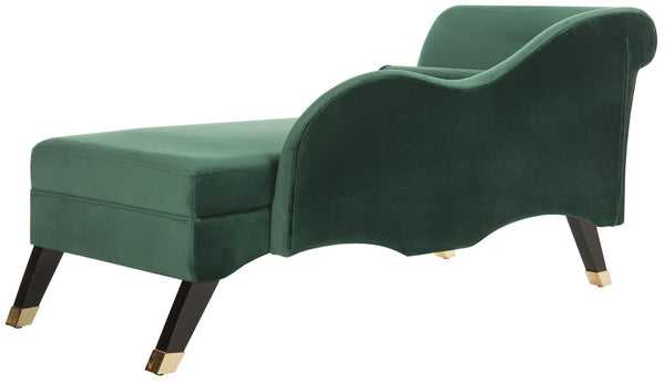 Safavieh Caiden Velvet Chaise Lounge With Plush Pillow - Elegant Comfort For Modern & Classic Interiors Emerald Green Velvet FOX6284E