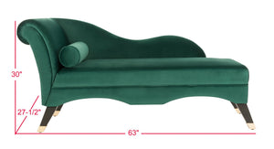 Safavieh Caiden Velvet Chaise Lounge With Plush Pillow - Elegant Comfort For Modern & Classic Interiors Emerald Green Velvet FOX6284E