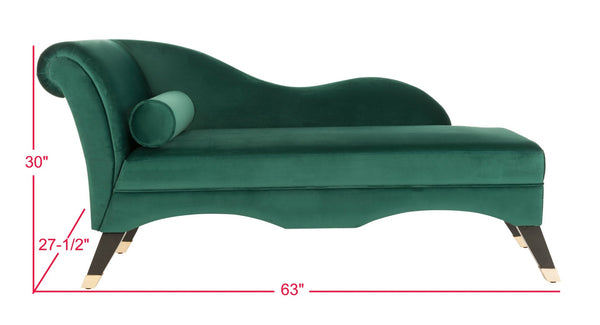 Safavieh Caiden Velvet Chaise Lounge With Plush Pillow - Elegant Comfort For Modern & Classic Interiors Emerald Green Velvet FOX6284E