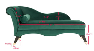 Safavieh Caiden Velvet Chaise Lounge With Plush Pillow - Elegant Comfort For Modern & Classic Interiors Emerald Green Velvet FOX6284E