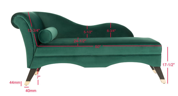 Safavieh Caiden Velvet Chaise Lounge With Plush Pillow - Elegant Comfort For Modern & Classic Interiors Emerald Green Velvet FOX6284E