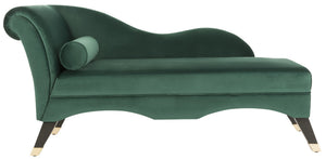 Safavieh Caiden Velvet Chaise Lounge With Plush Pillow - Elegant Comfort For Modern & Classic Interiors Emerald Green Velvet FOX6284E