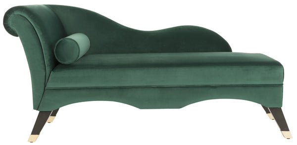 Safavieh Caiden Velvet Chaise Lounge With Plush Pillow - Elegant Comfort For Modern & Classic Interiors Emerald Green Velvet FOX6284E